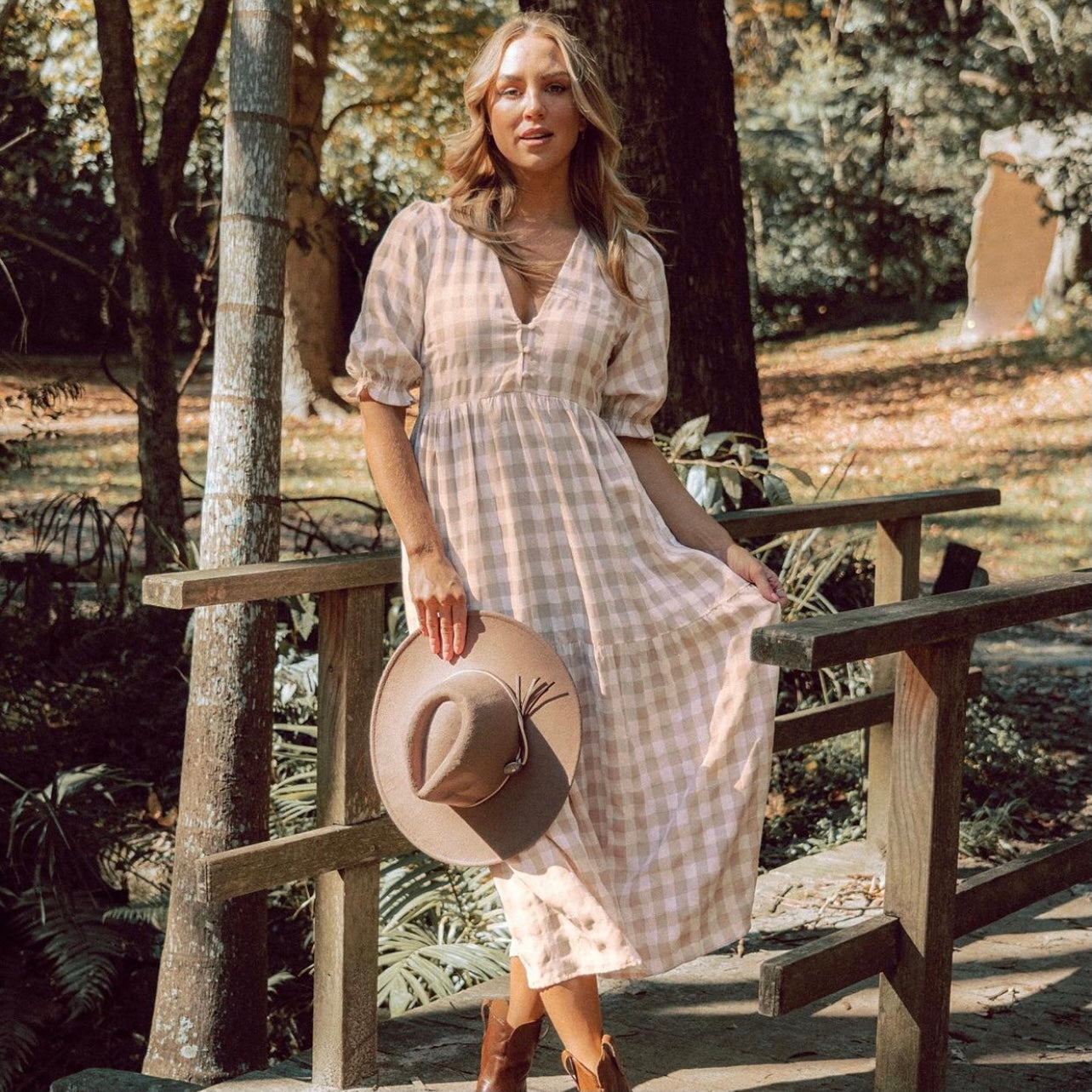 Beige clearance gingham dress